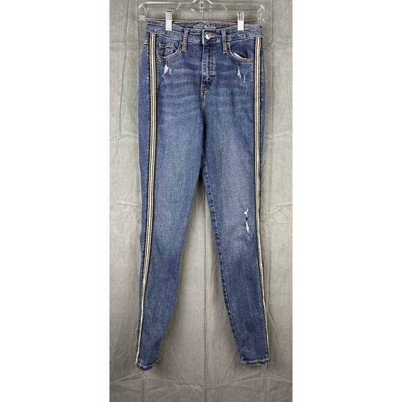 Wild Fable Skinny Jeans Juniors Denim High Rise Distressed Side Stripe 25x27 - Picture 1 of 9